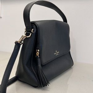 Kate Spade Black Pebbled Leather Fold Over Crossbody Bag